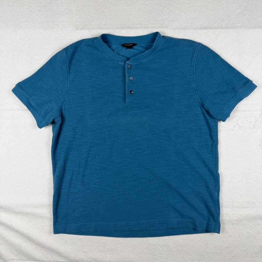 Banana Republic Mens Teal Blue Slub Cotton Short Sleeve Henley Shirt Size Large